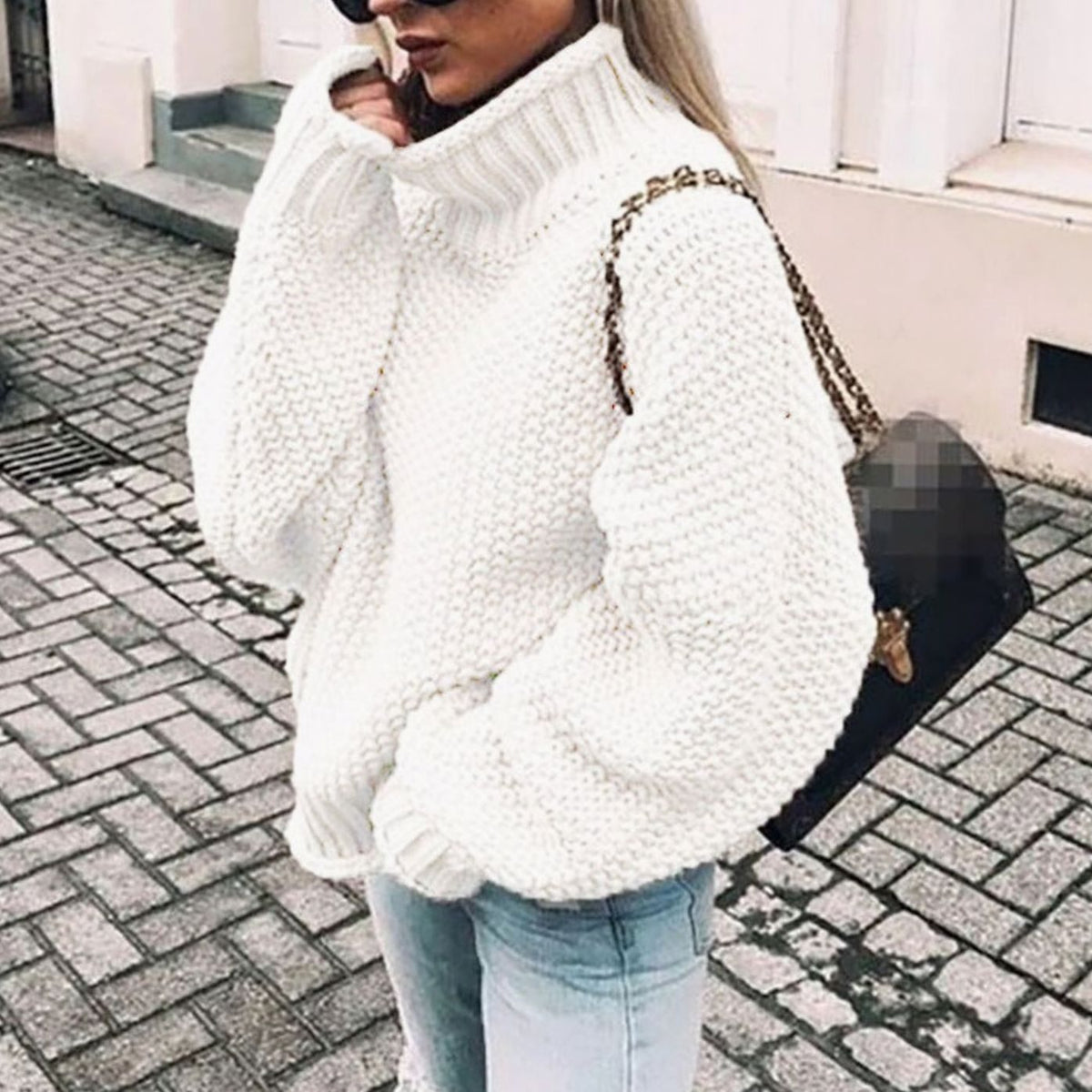 Women's Chunky Knit Foldover Turtleneck Sweater - Khaki