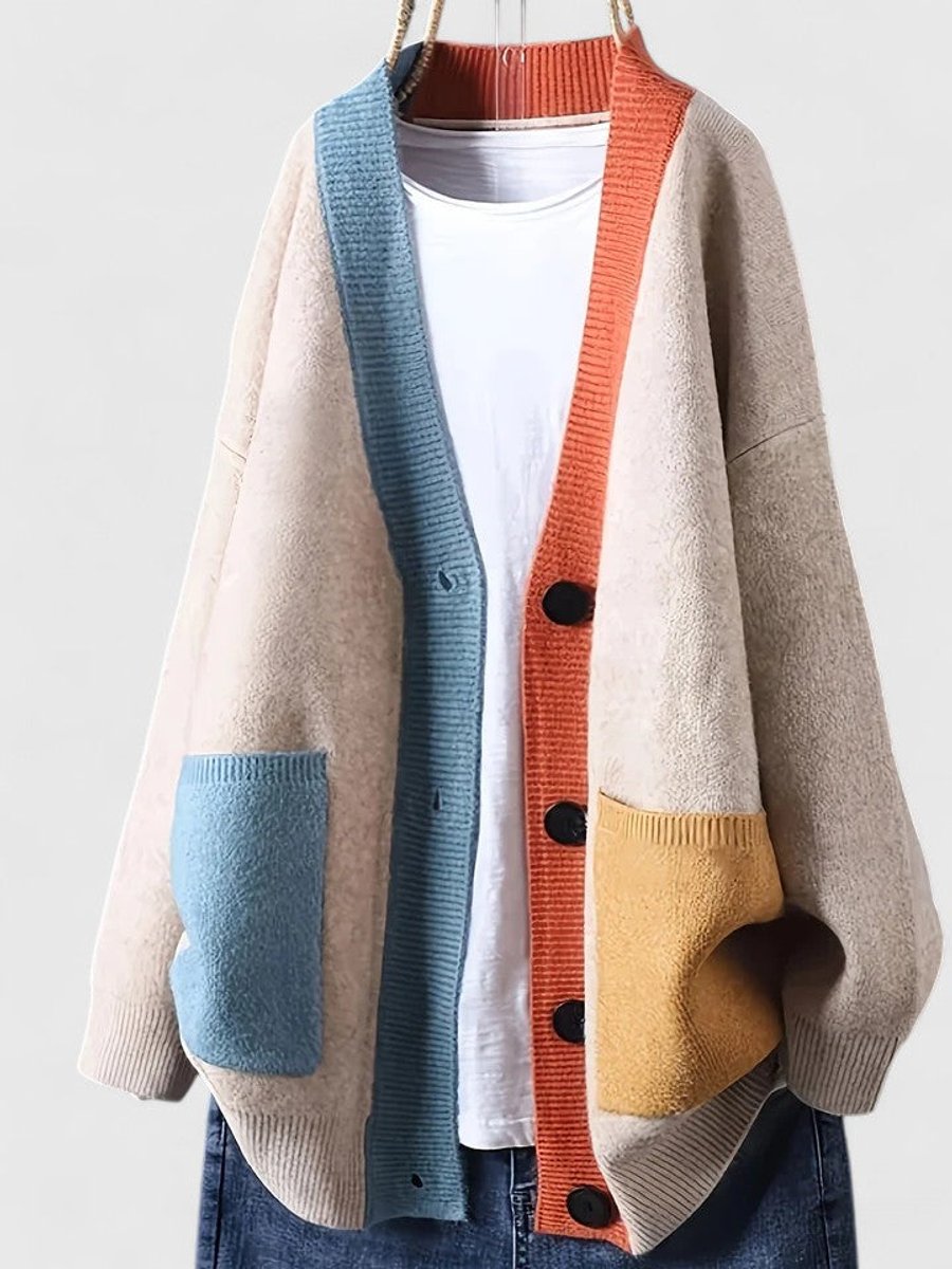 Women's Oversized Color-Block Button-Front Cardigan Sweater