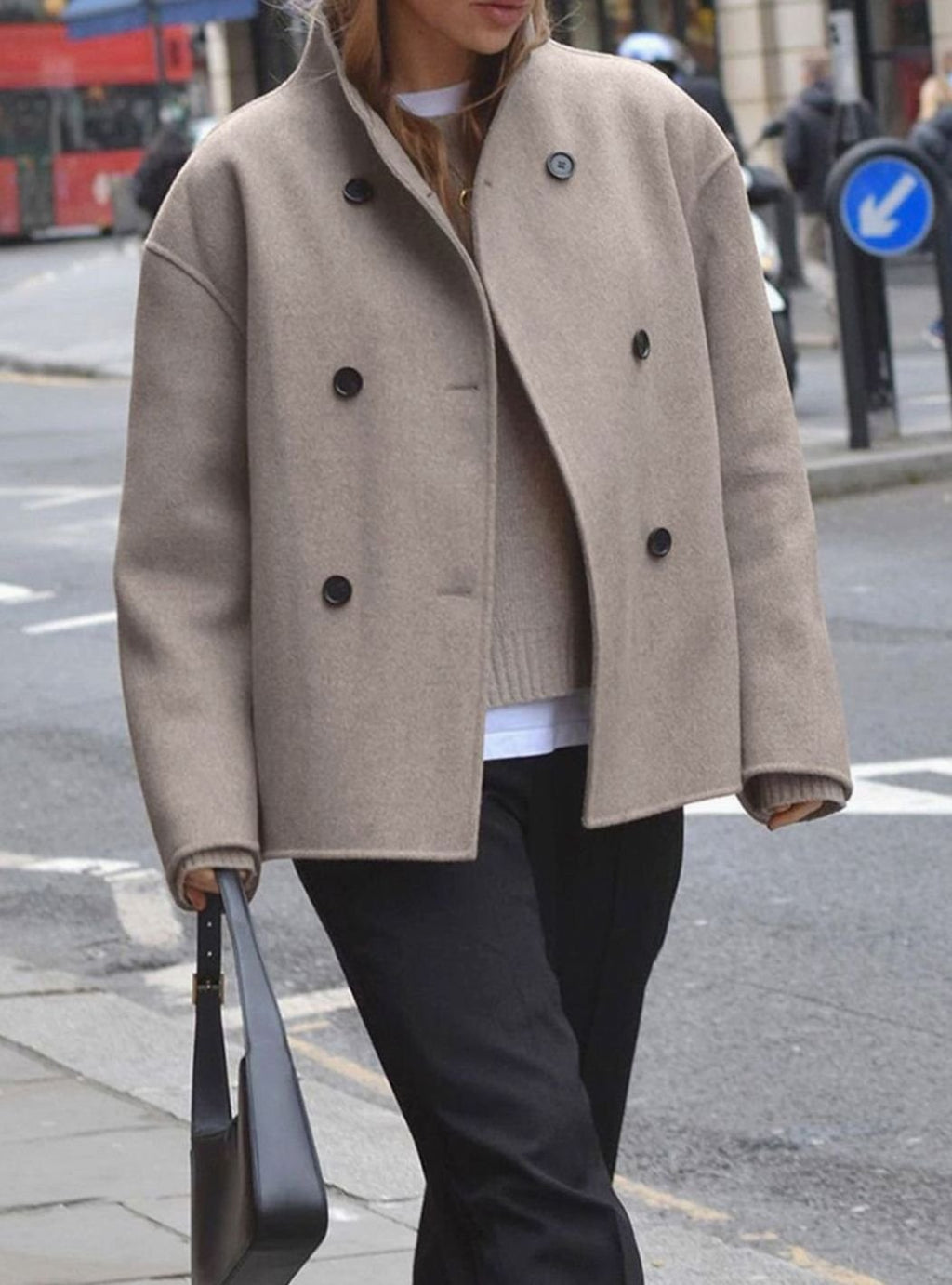 Women's Oversized Double-Breasted Hip-Length Coat