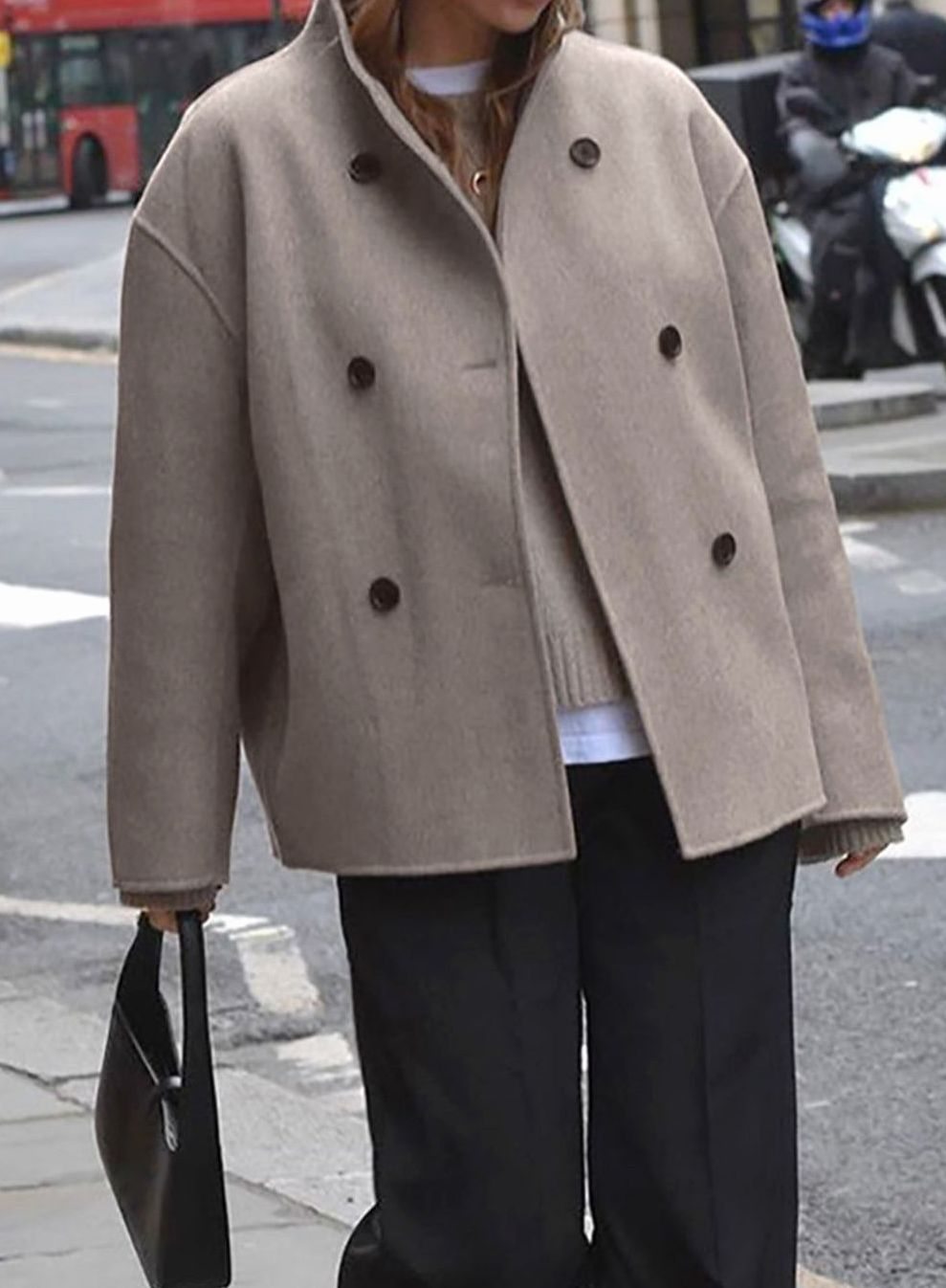 Women's Oversized Double-Breasted Hip-Length Coat