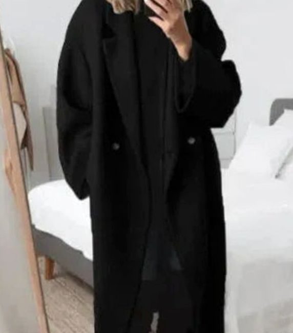 Women's Oversized Double-Breasted Long Coat - Black