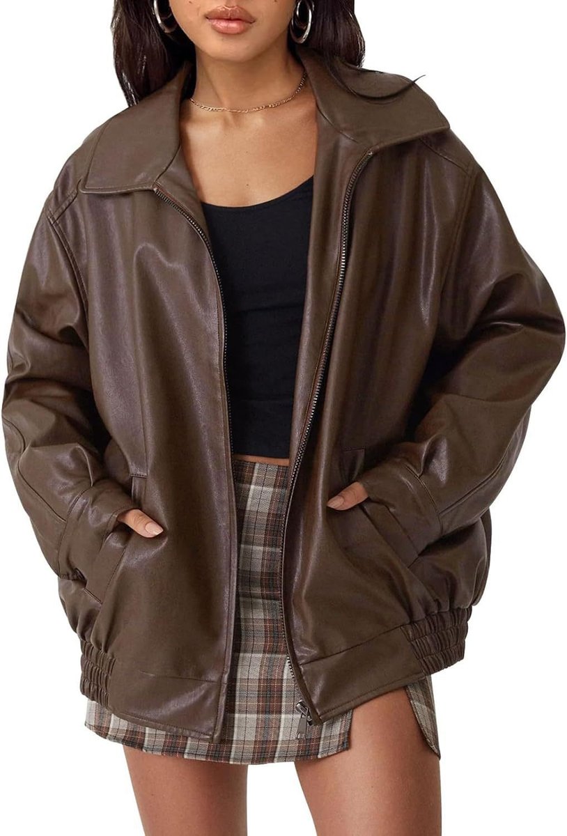 Women's Oversized Faux Leather Bomber Jacket