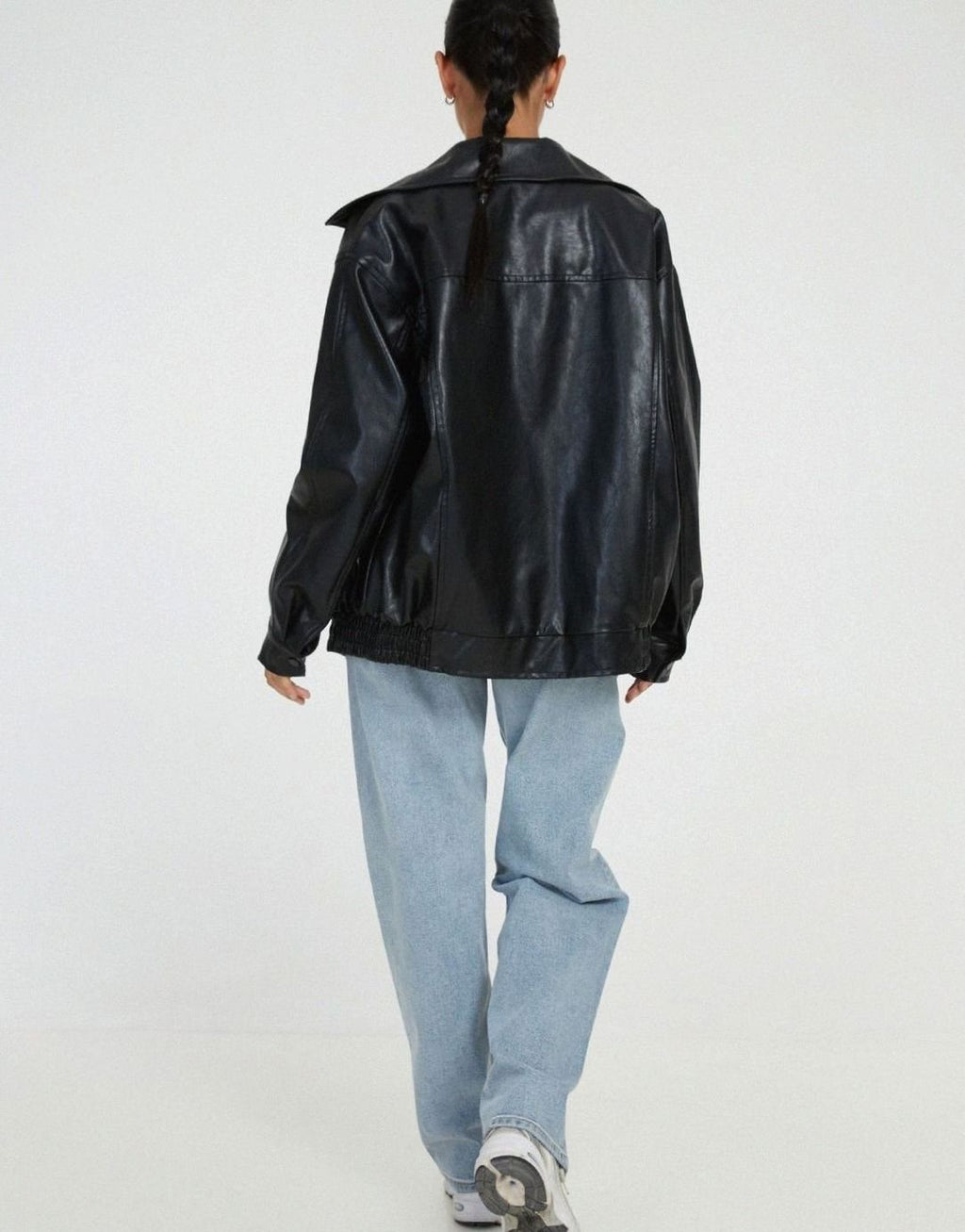 Women's Dropped-Shoulder Faux Leather Bomber Jacket