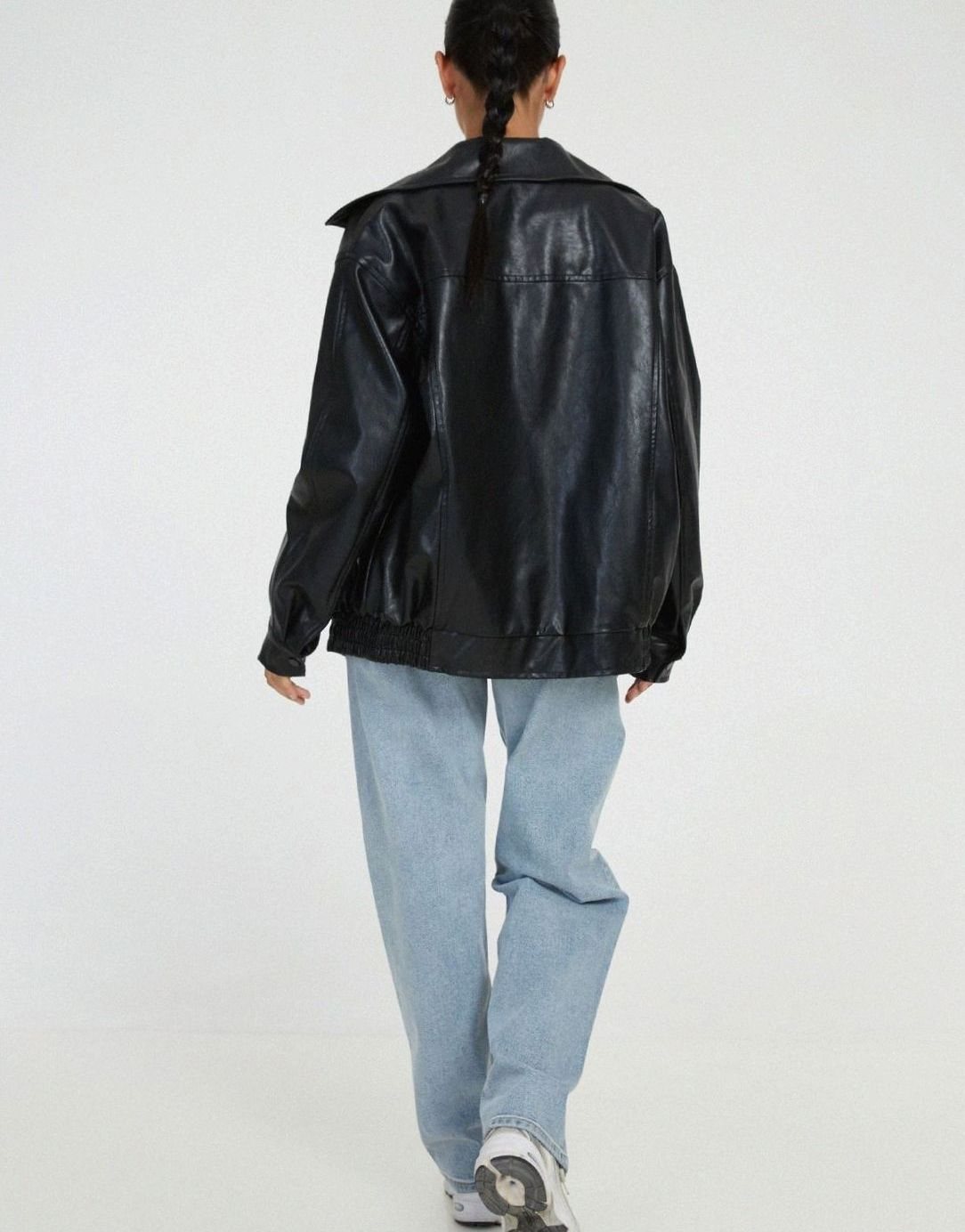 Women's Dropped-Shoulder Faux Leather Bomber Jacket