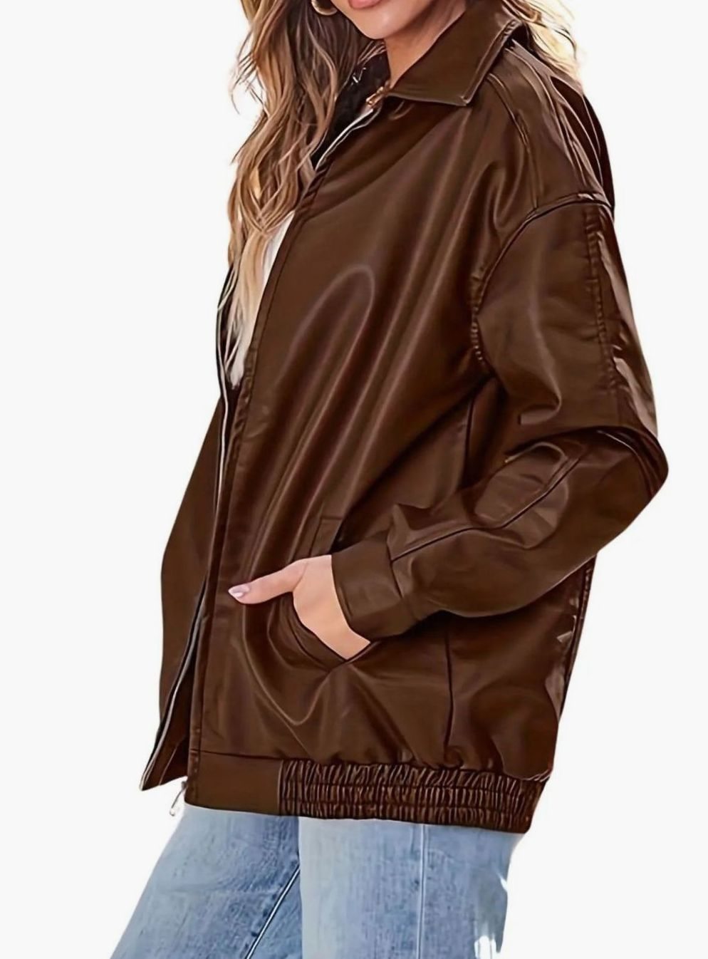 Women's Faux Leather Zip-Up Bomber Jacket