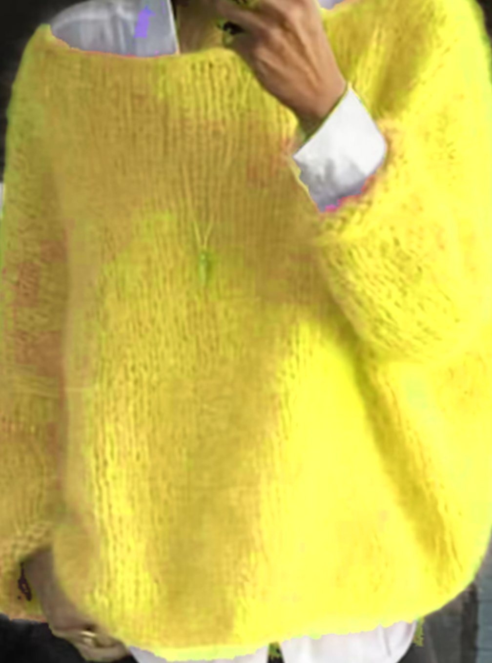 Women's Oversized Fuzzy Knit Long Sleeve Pullover - Yellow