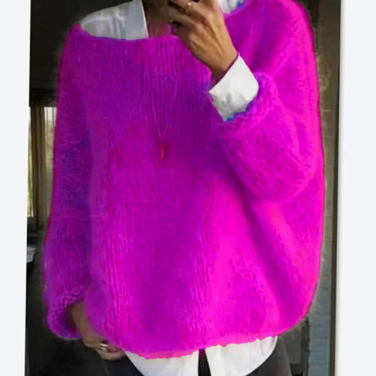 Women's Oversized Fuzzy Knit Long Sleeve Pullover - Lilac