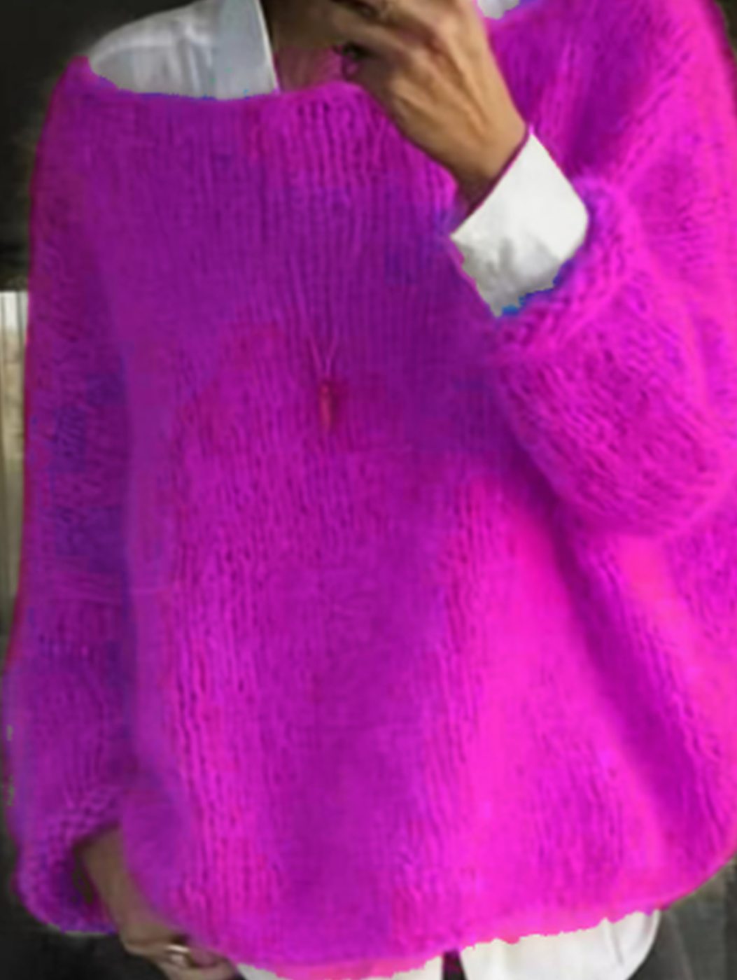 Women's Oversized Fuzzy Knit Long Sleeve Pullover