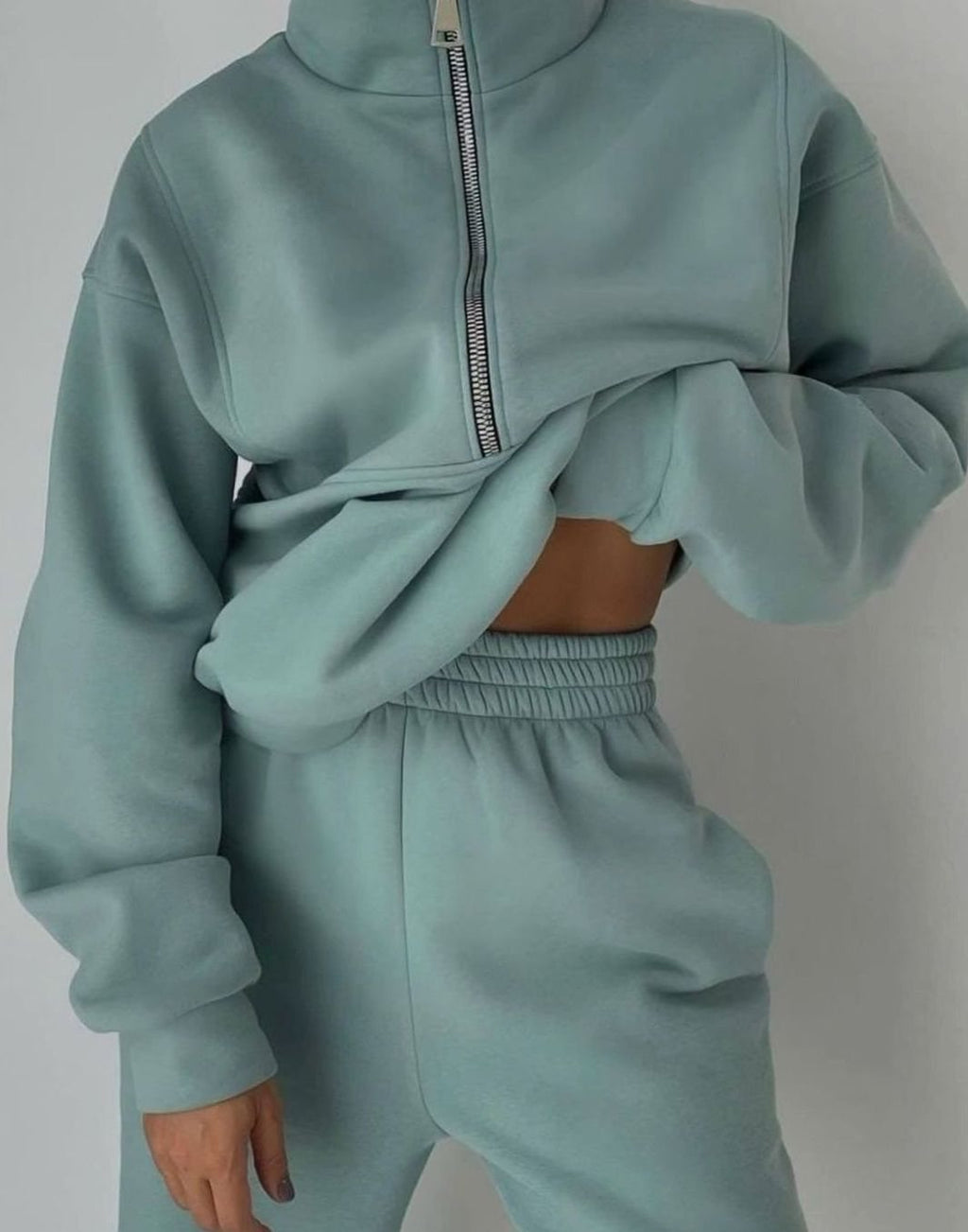 Women's Oversized Half-Zip Cropped Pullover and Jogger Set