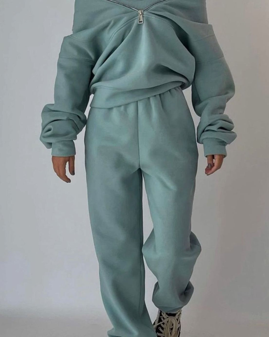 Women's Oversized Half-Zip Cropped Pullover and Jogger Set