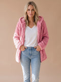 Women's Oversized Teddy Fleece Hooded Zip-Up Coat - Pink