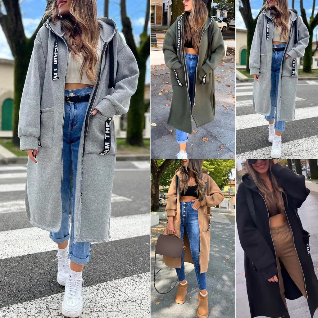 Women's Oversized Longline Hooded Zip-Up Coat