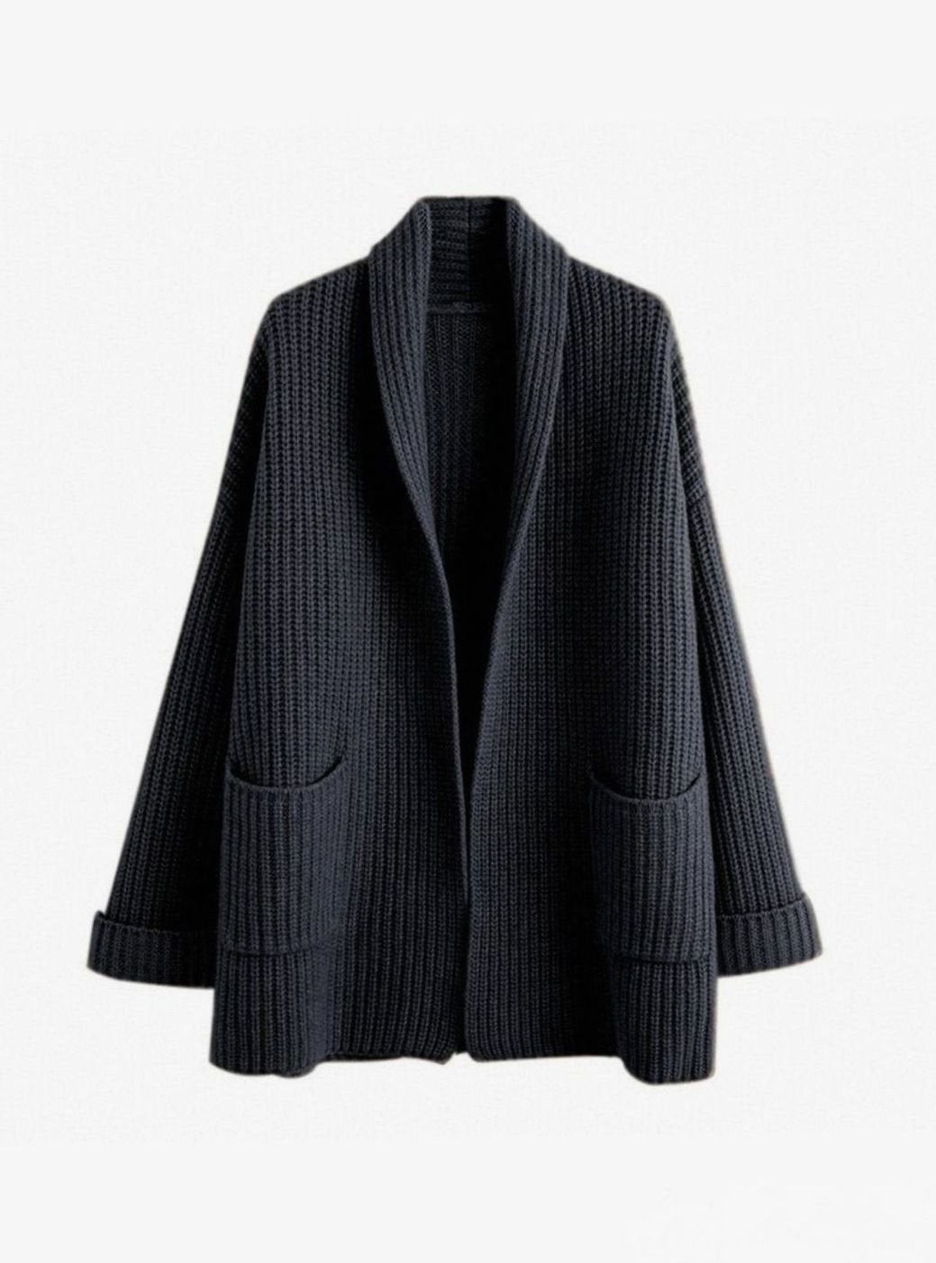 Women's Oversized Relaxed-Fit Knit Cardigan with Pockets - Black