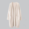 Women's Oversized Long Open-Front Knit Cardigan - Beige