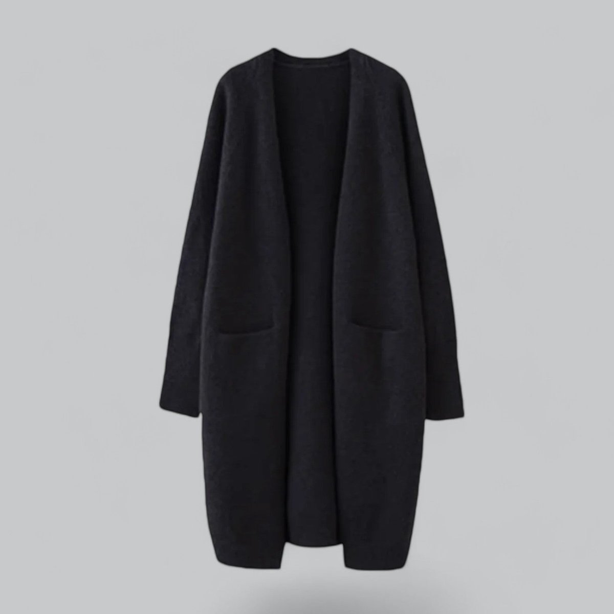 Women's Oversized Long Open-Front Knit Cardigan - Black