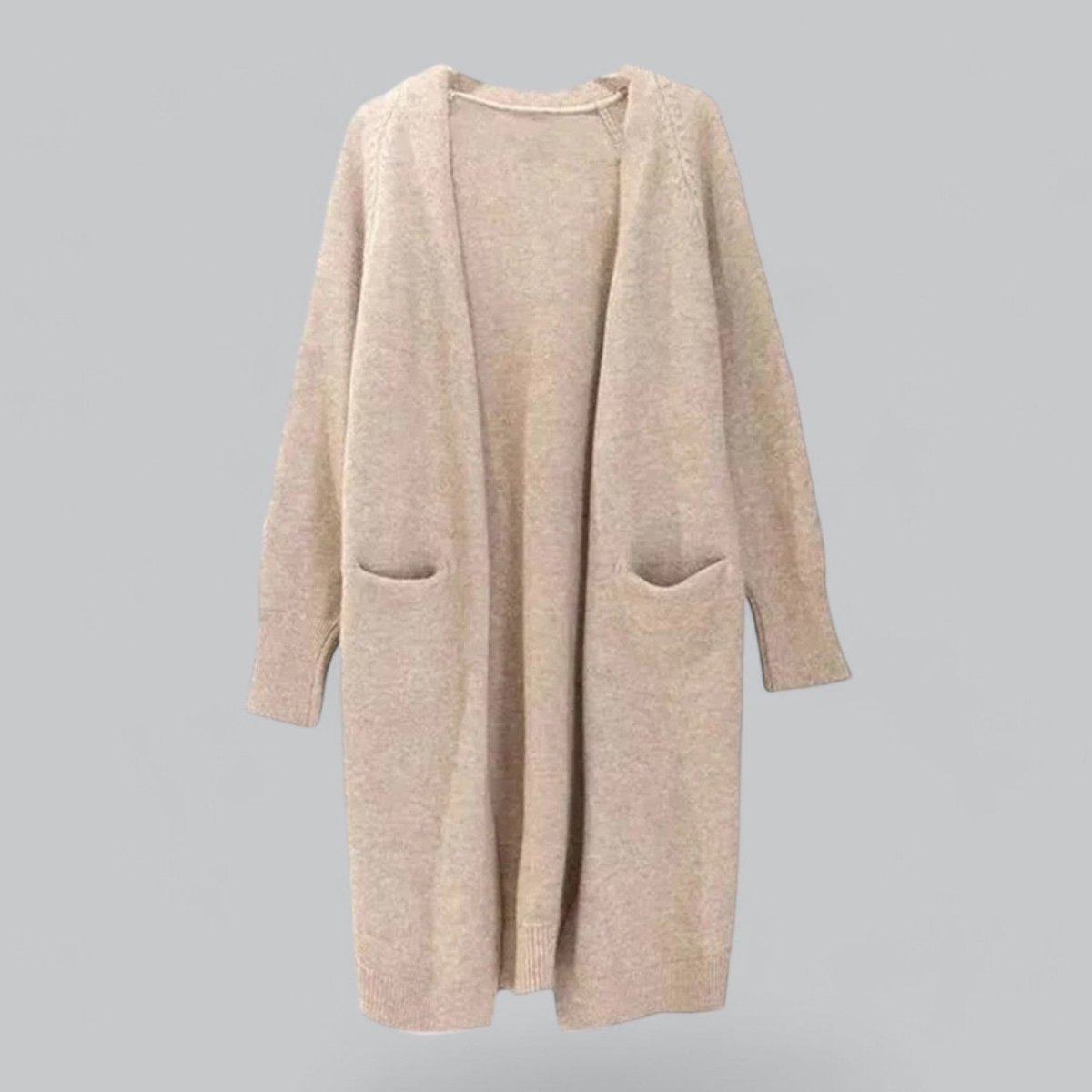 Women's Oversized Long Open-Front Knit Cardigan - Khaki