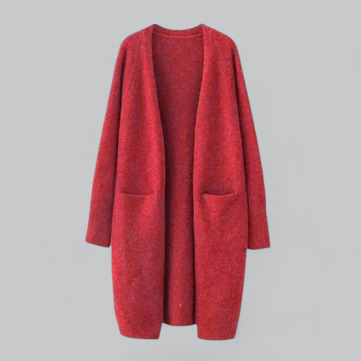 Women's Oversized Long Open-Front Knit Cardigan - Red