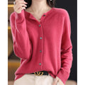 Women's Oversized Merino Wool Button-Front Knit Cardigan - Dark Pink