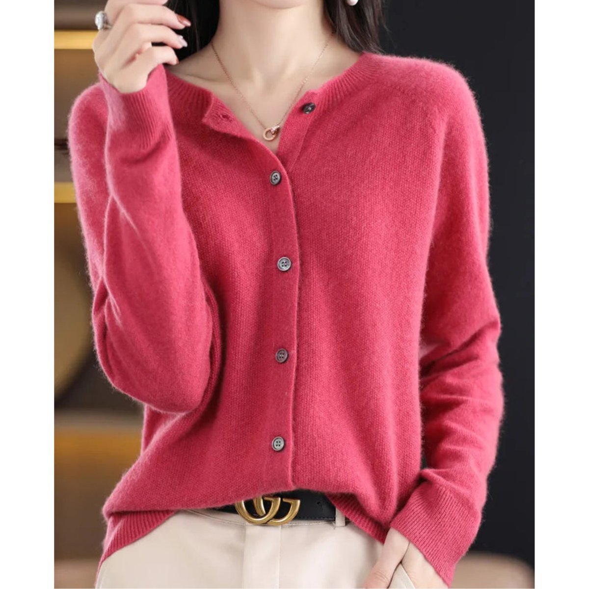 Women's Oversized Merino Wool Button-Front Knit Cardigan