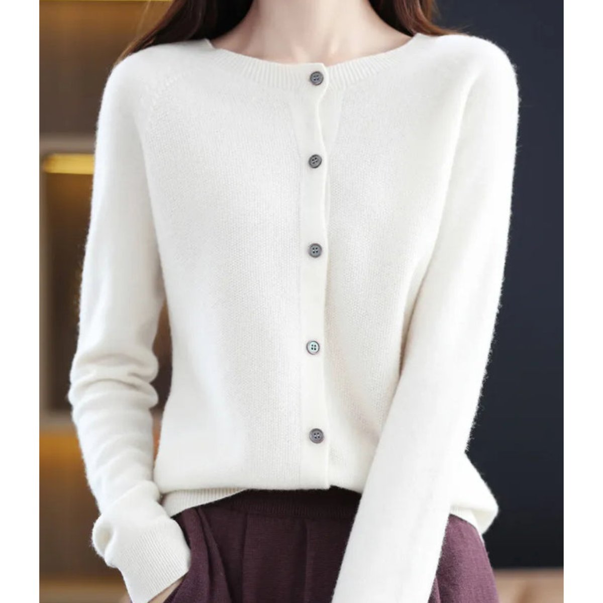 Women's Oversized Merino Wool Button-Front Knit Cardigan - White