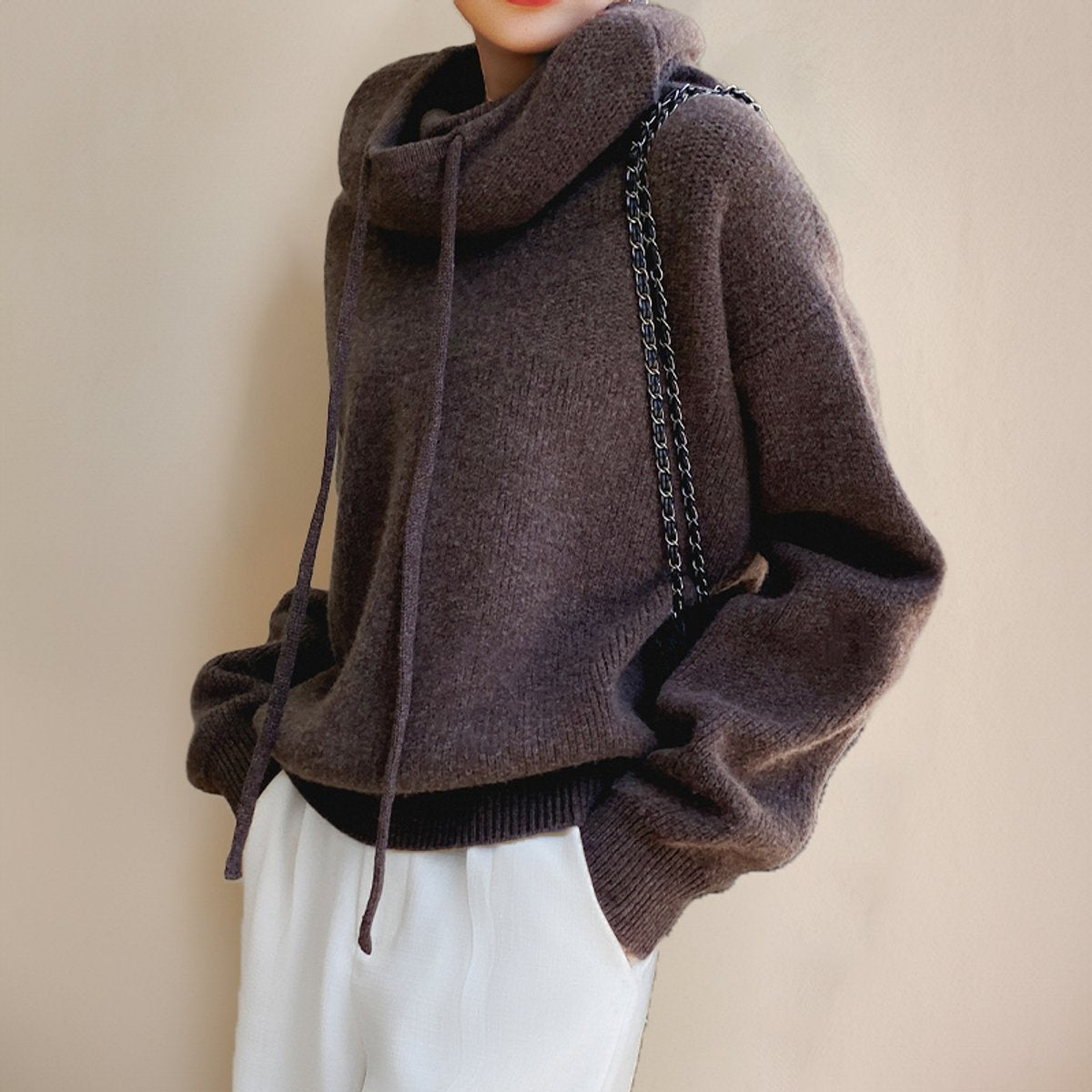 Women's Oversized Merino Wool Hooded Turtleneck Sweater