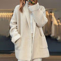 Women's Oversized Open-Front Knit Cardigan Scarf Collar - Ivory