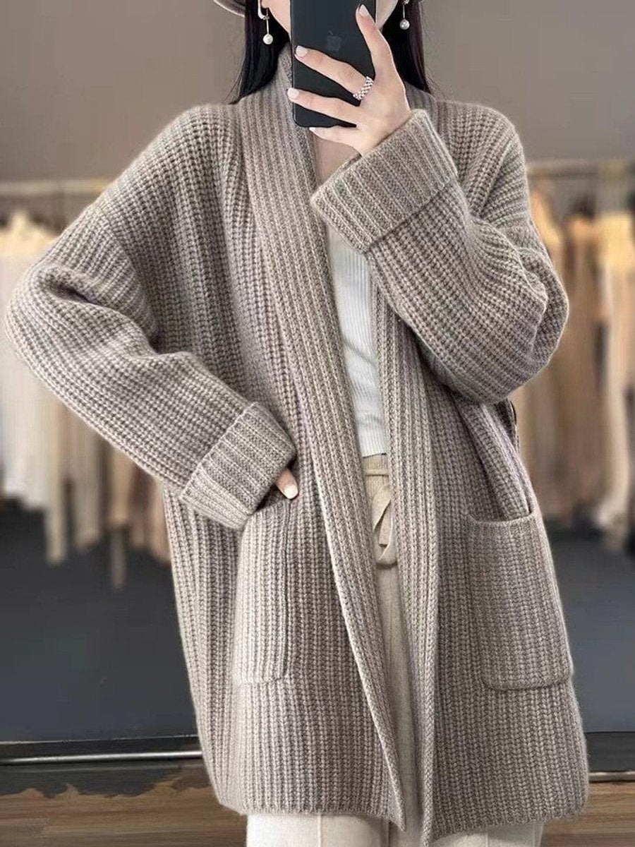 Women's Oversized Open-Front Knit Cardigan Scarf Collar - Camel
