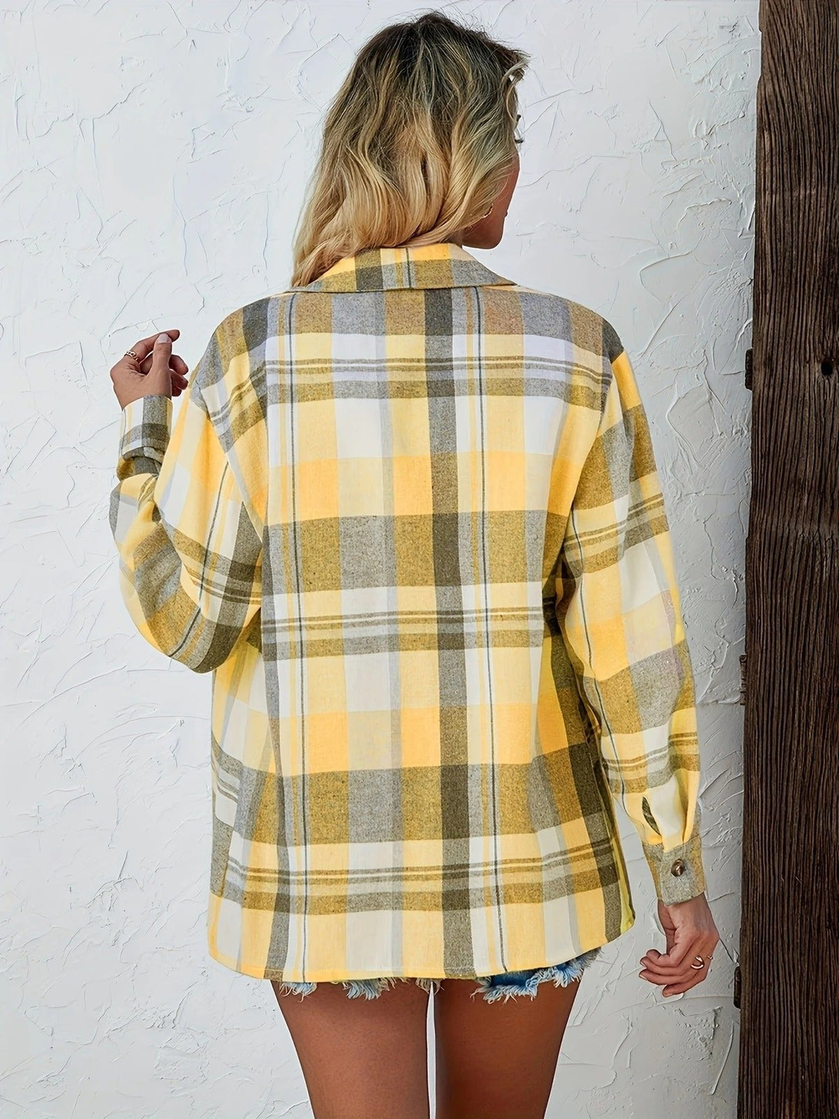 Women's Oversized Plaid Flannel Open-Front Shirt