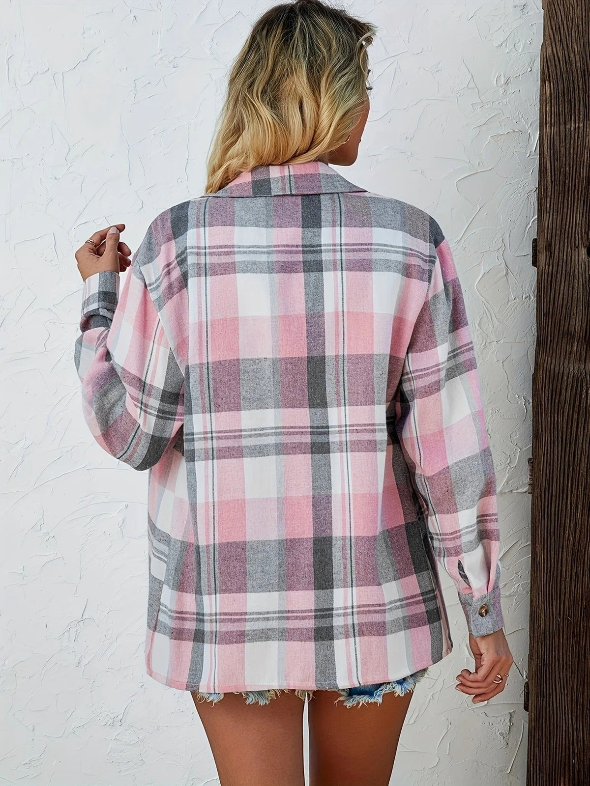 Women's Oversized Plaid Flannel Open-Front Shirt