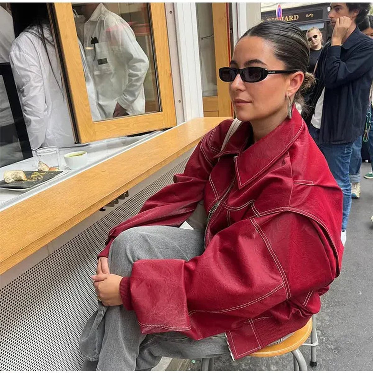 Women's Oversized Contrast-Stitch Bomber Jacket