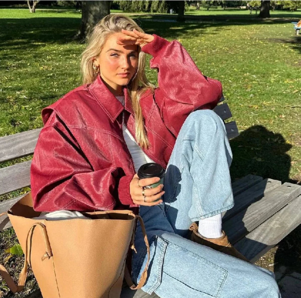 Women's Oversized Contrast-Stitch Bomber Jacket