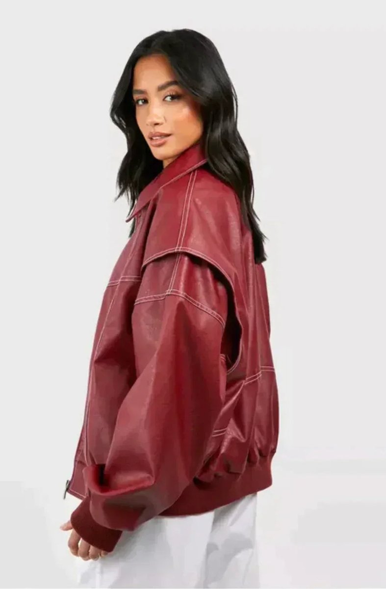 Women's Oversized Contrast-Stitch Bomber Jacket