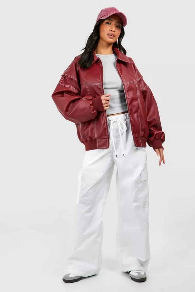 Women's Oversized Contrast-Stitch Bomber Jacket