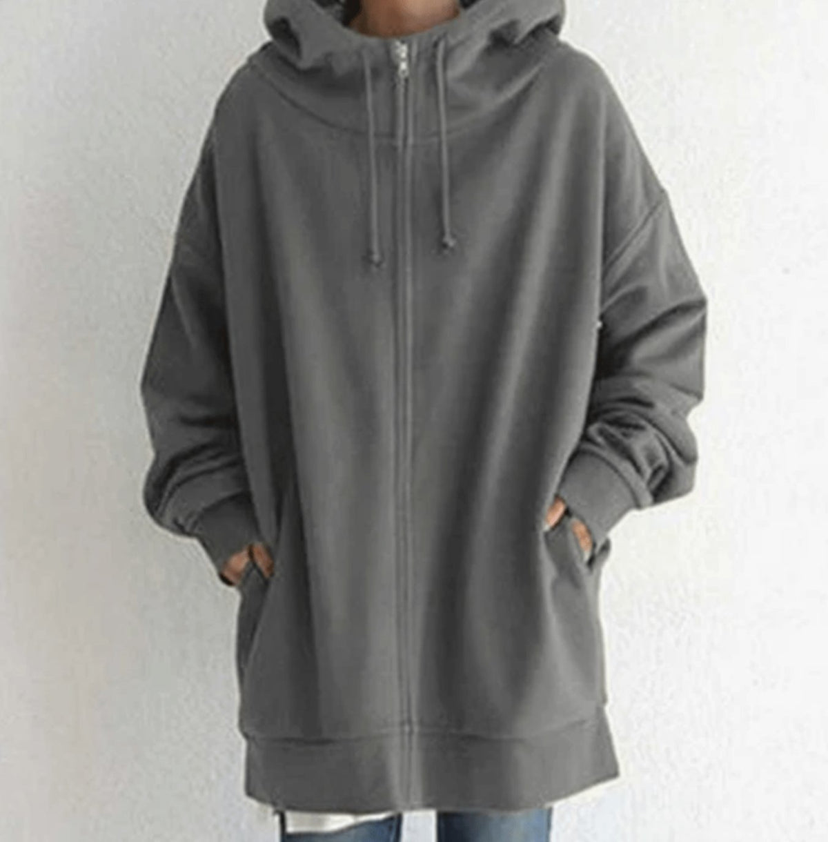 Women's Oversized Longline Full-Zip Hoodie - Gray