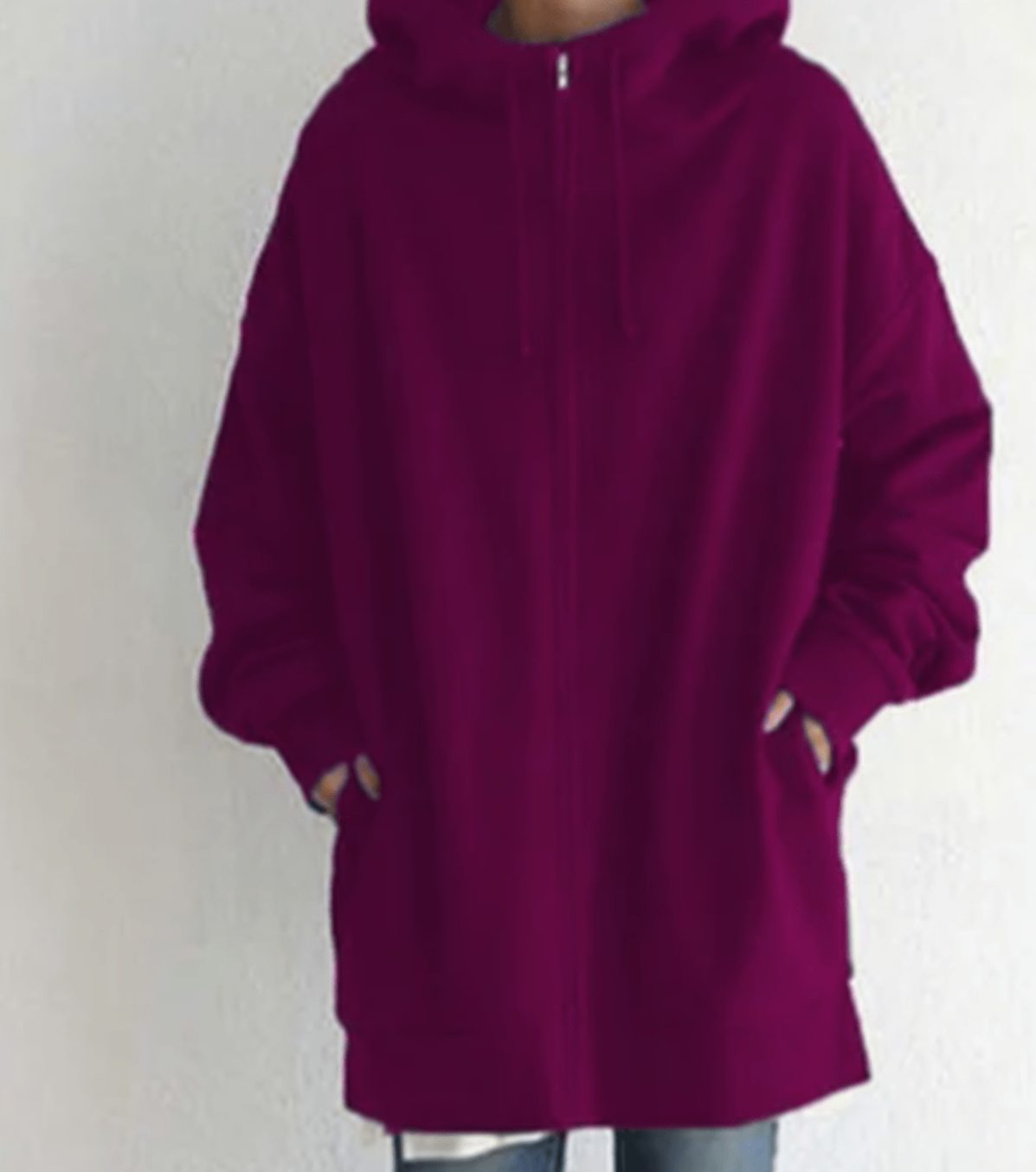 Women's Oversized Longline Full-Zip Hoodie - Rose Red