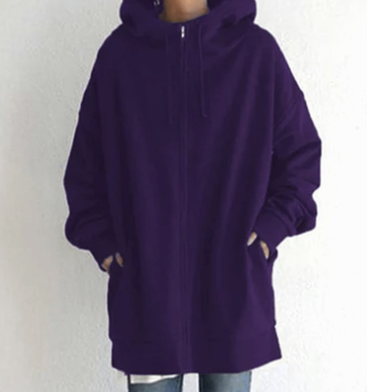Women's Oversized Longline Full-Zip Hoodie - Dark Purple