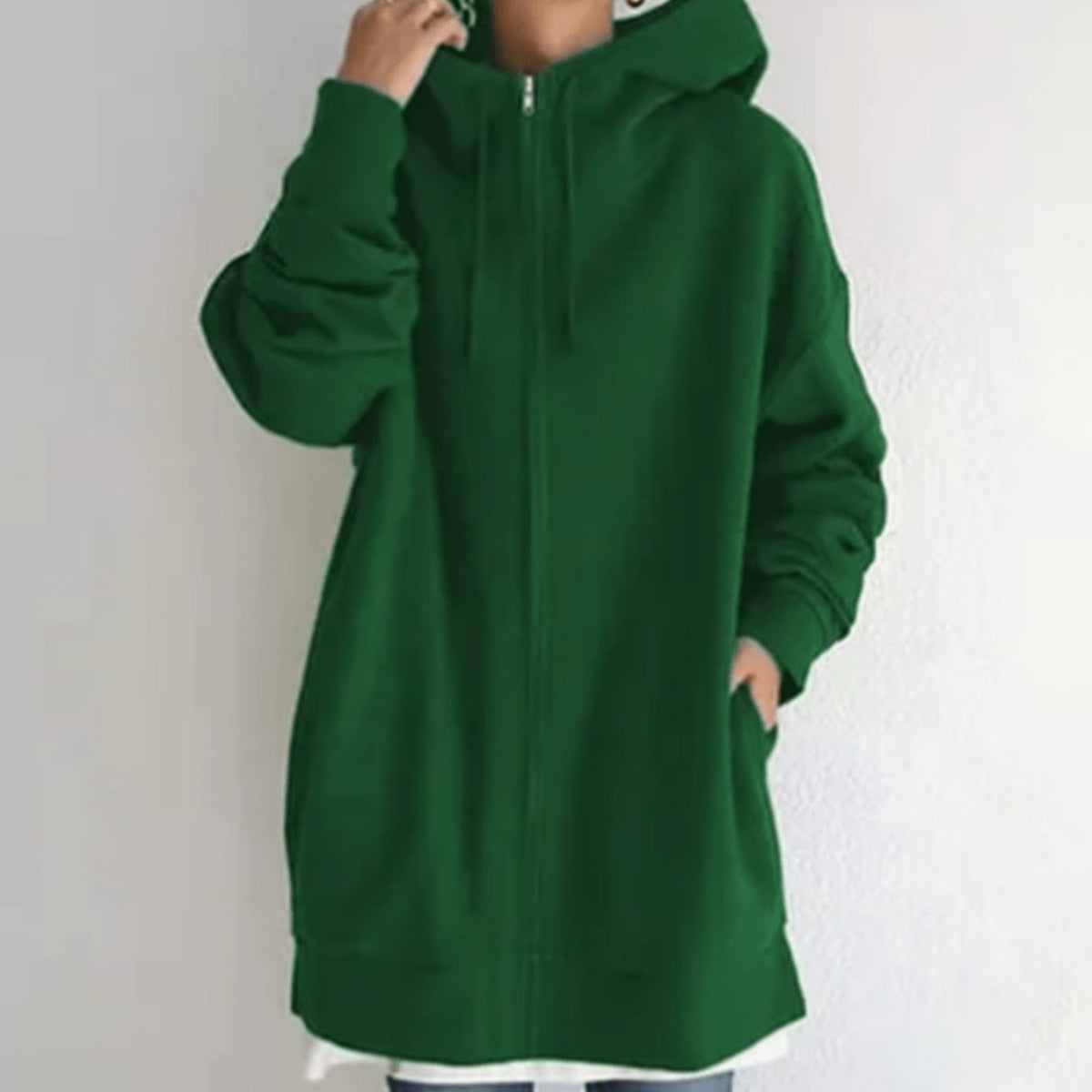 Women's Oversized Longline Full-Zip Hoodie - Green