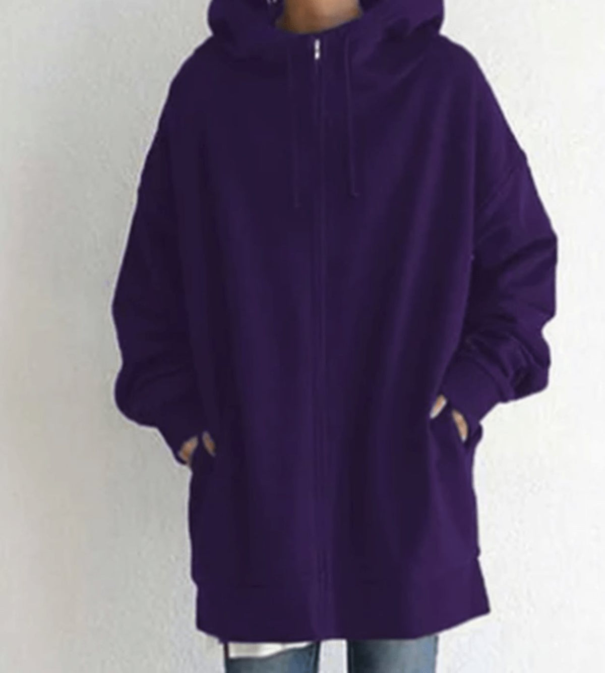Women's Oversized Longline Full-Zip Hoodie - Purple