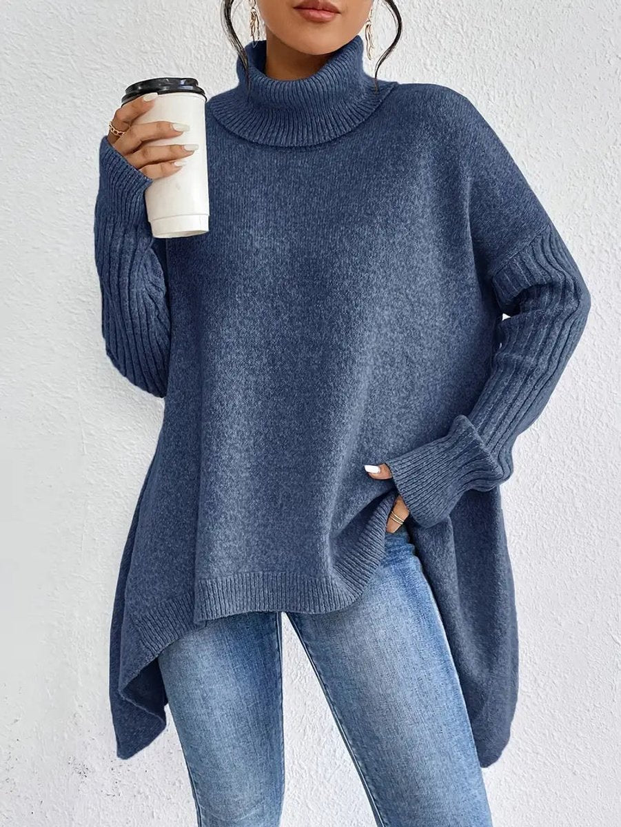Women's Oversized High-Low Turtleneck Sweater