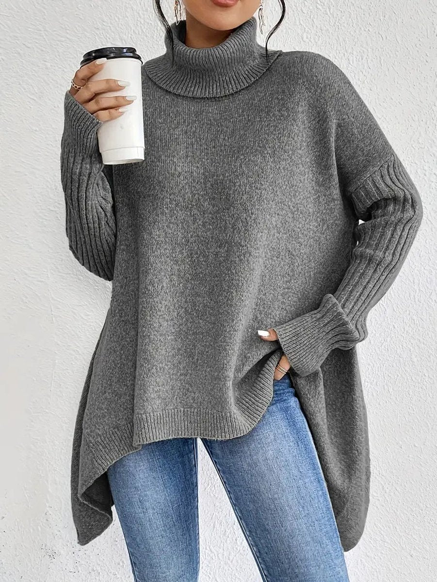 Women's Oversized High-Low Turtleneck Sweater