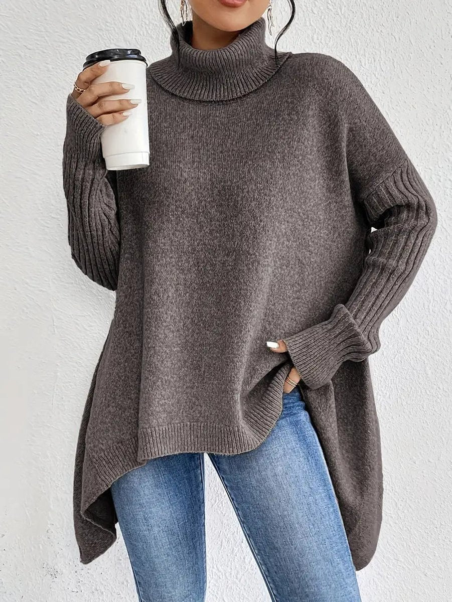 Women's Oversized High-Low Turtleneck Sweater