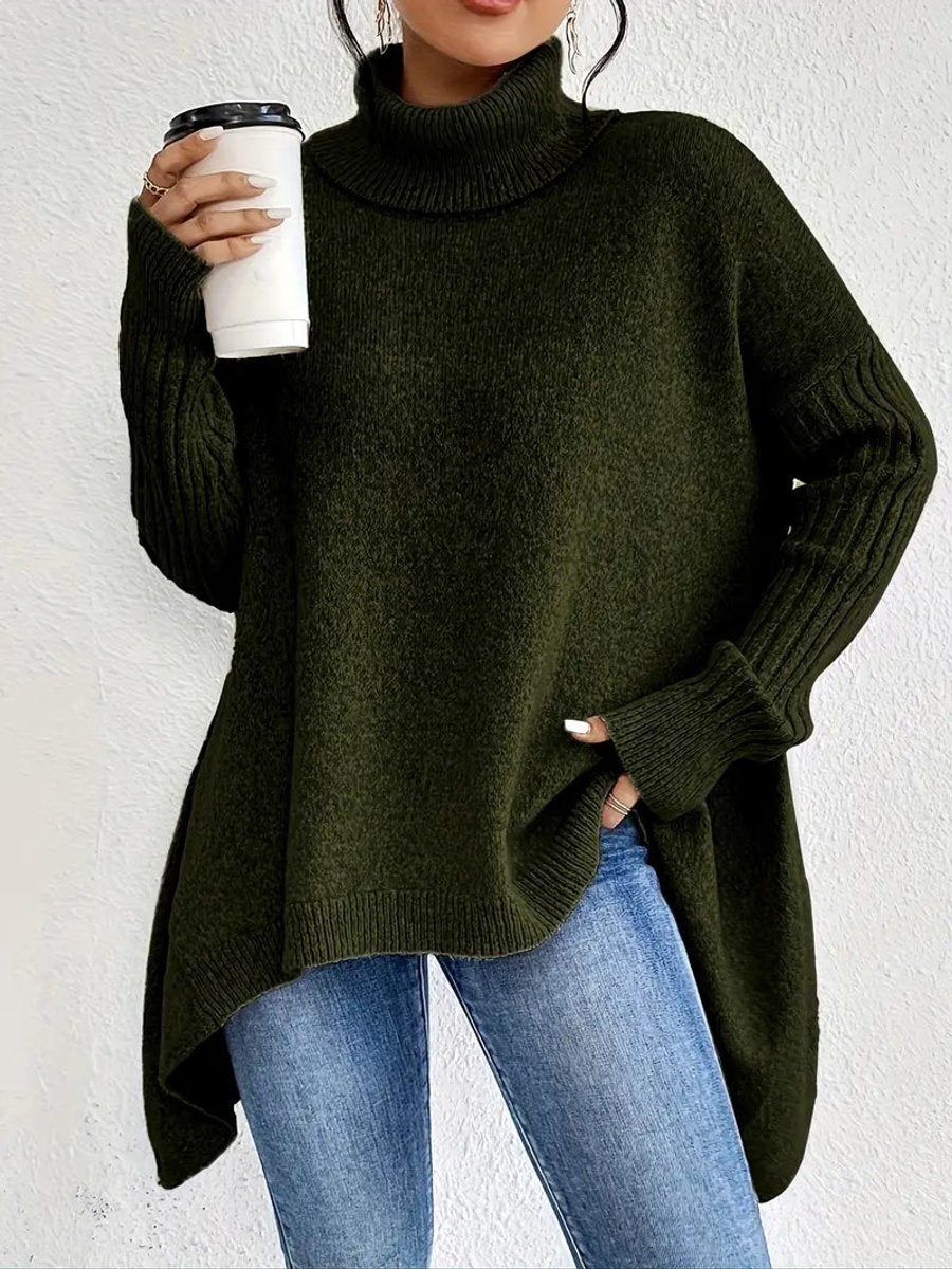 Women's Oversized High-Low Turtleneck Sweater