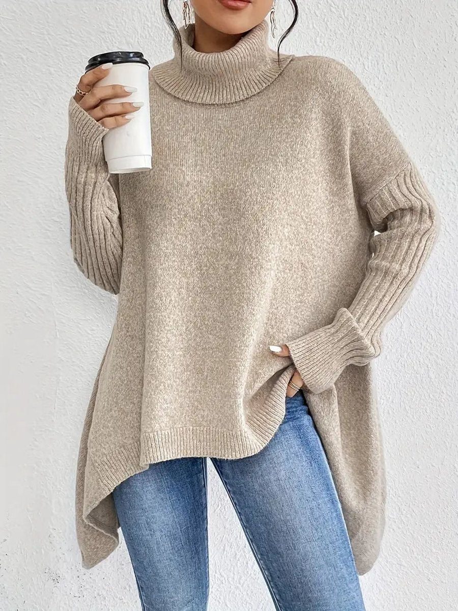 Women's Oversized High-Low Turtleneck Sweater