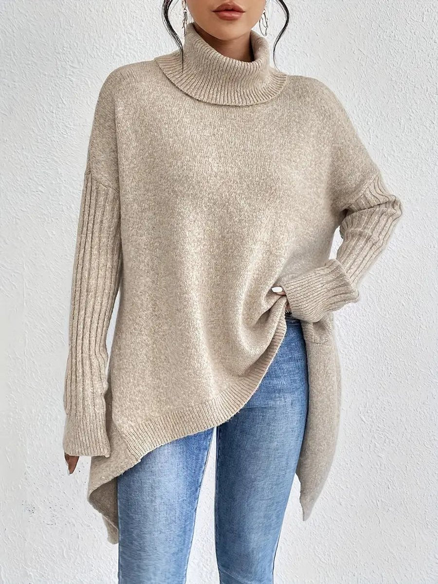 Women's Oversized High-Low Turtleneck Sweater