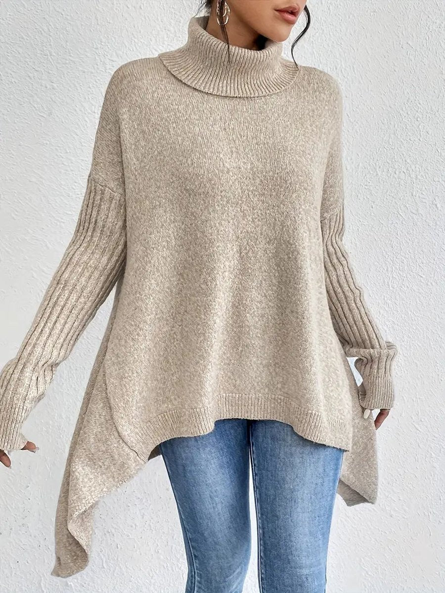 Women's Oversized High-Low Turtleneck Sweater