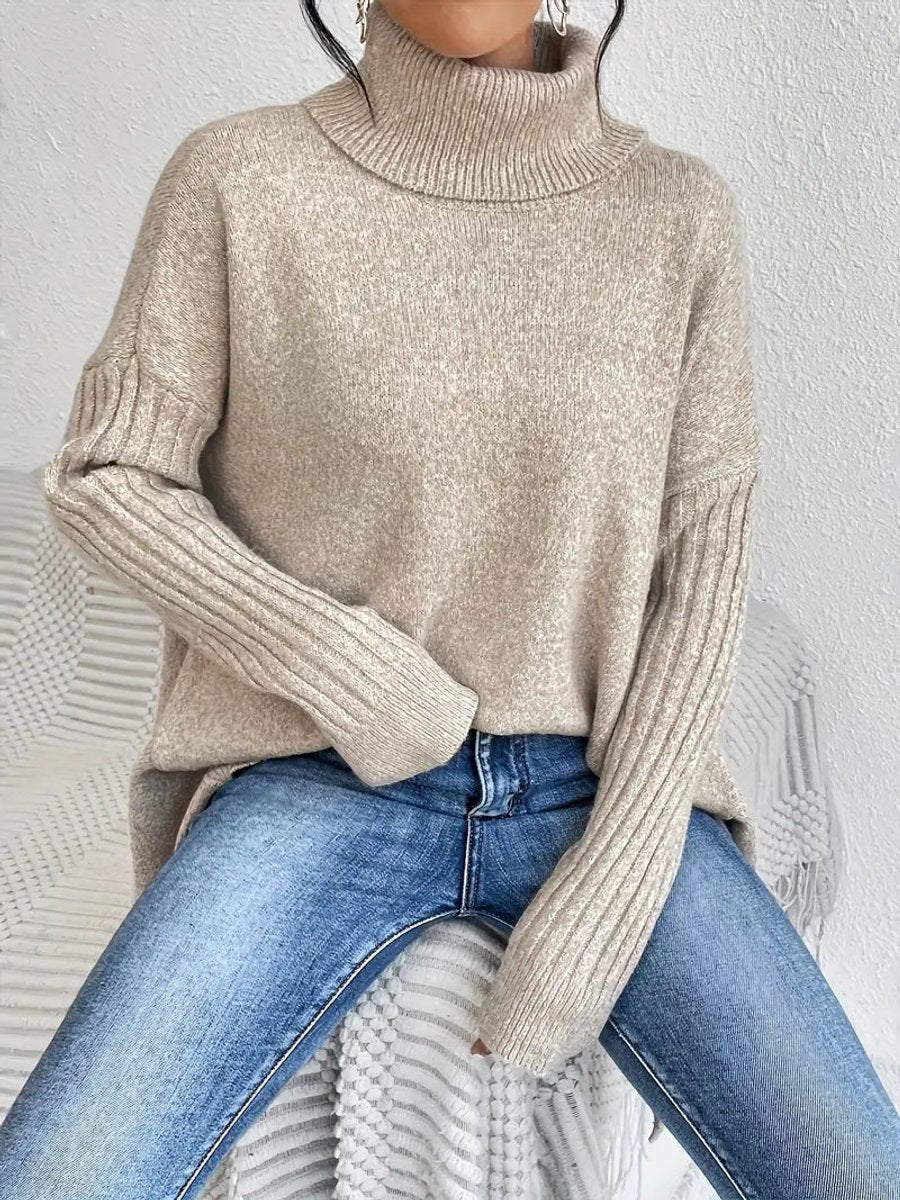 Women's Oversized High-Low Turtleneck Sweater