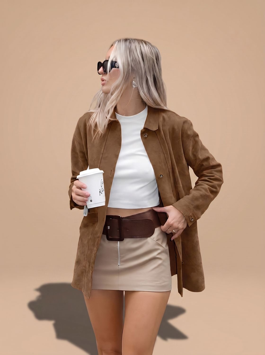 Women's Oversized Suede-Style Collared Shirt Jacket