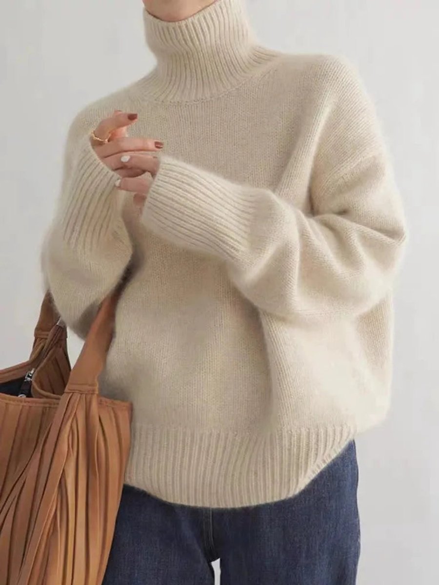 Women's Oversized Turtleneck Cashmere Knit Sweater