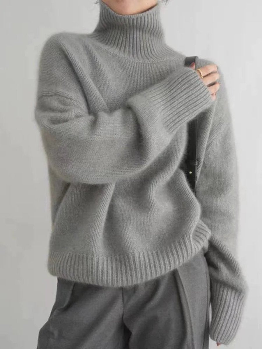 Women's Oversized Turtleneck Soft Knit Sweater - Gray