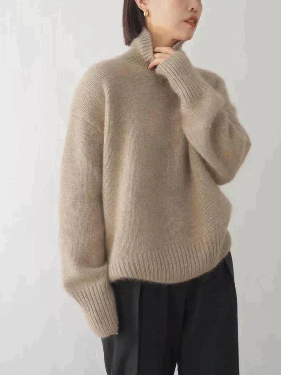 Women's Oversized Turtleneck Soft Knit Sweater - Khaki